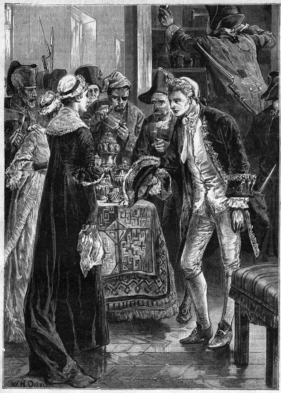 John Paul Jones vierailee Lady Selkirkin luona, kun hänen miehensä olivat vieneet hänen arvoesineensä - Amerikan laivasto: John Paul Jones (1747-1792) Yhdysvaltain vapaussodan sankarit ja Rangerin miehistö teki ratsian Selkirkin kreivin linnaan Yhdysvalloi tekijältä Unknown artist