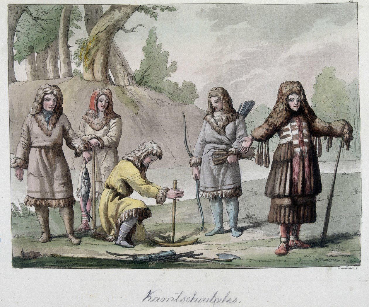 Kamtschadales ihmiset Siperiassa. "" Vanha ja moderni puku" 1819-1820, Ferrario. tekijältä Unknown artist