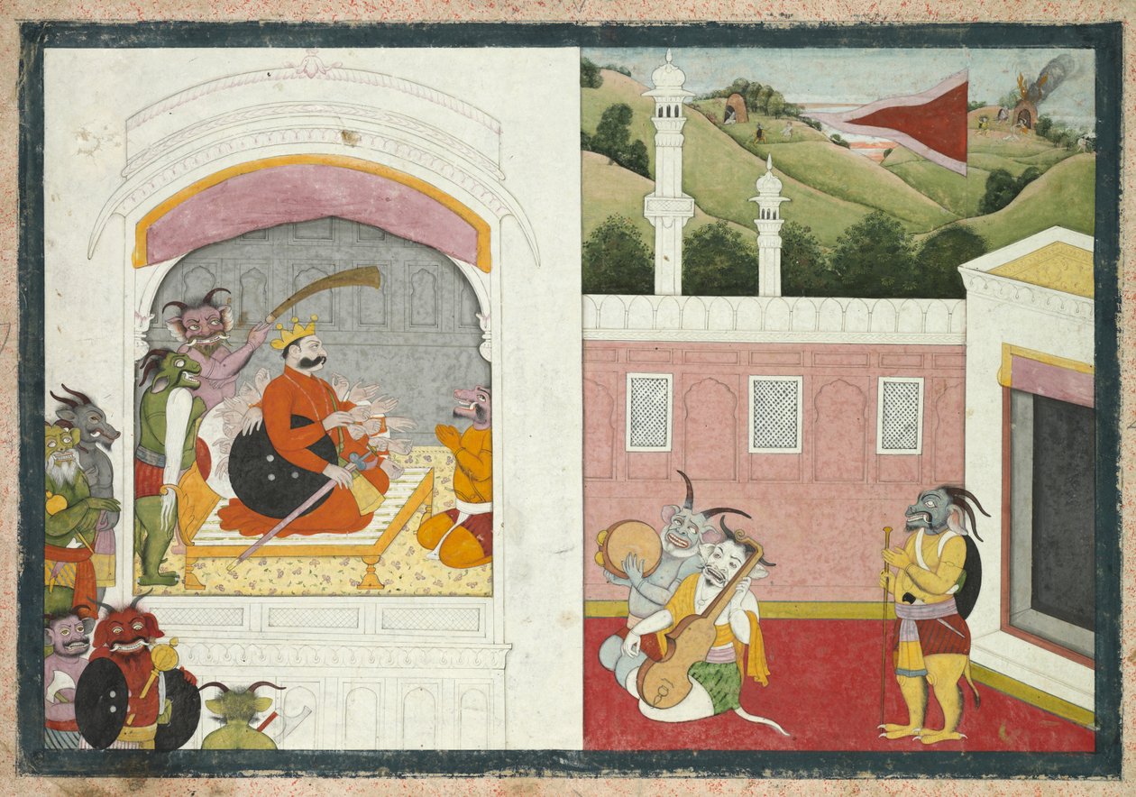 Kuningas Bana nauttii musiikista hovissaan Krishna Lilan Usha-Aniruddha-osastosta tekijältä Unknown artist