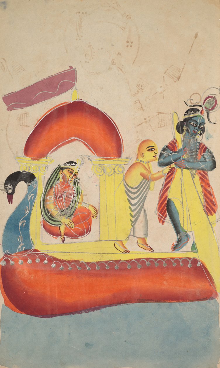 Krishna Ferrying Radha Yamuna-joen poikki (recto) tekijältä Unknown artist