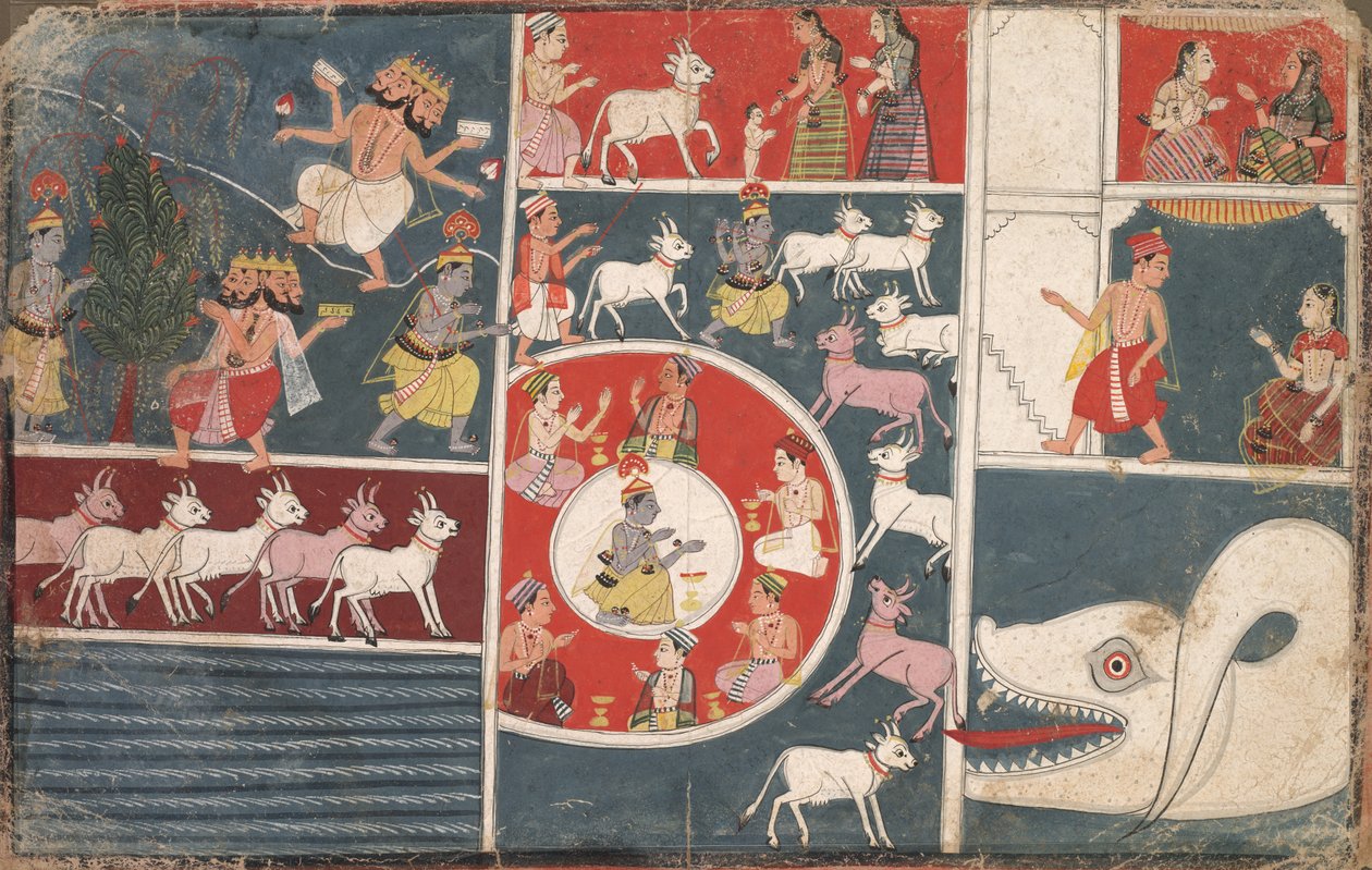 Krishna soittaa huilua ja muita Bhagavata Puranan jaksoja tekijältä Unknown artist