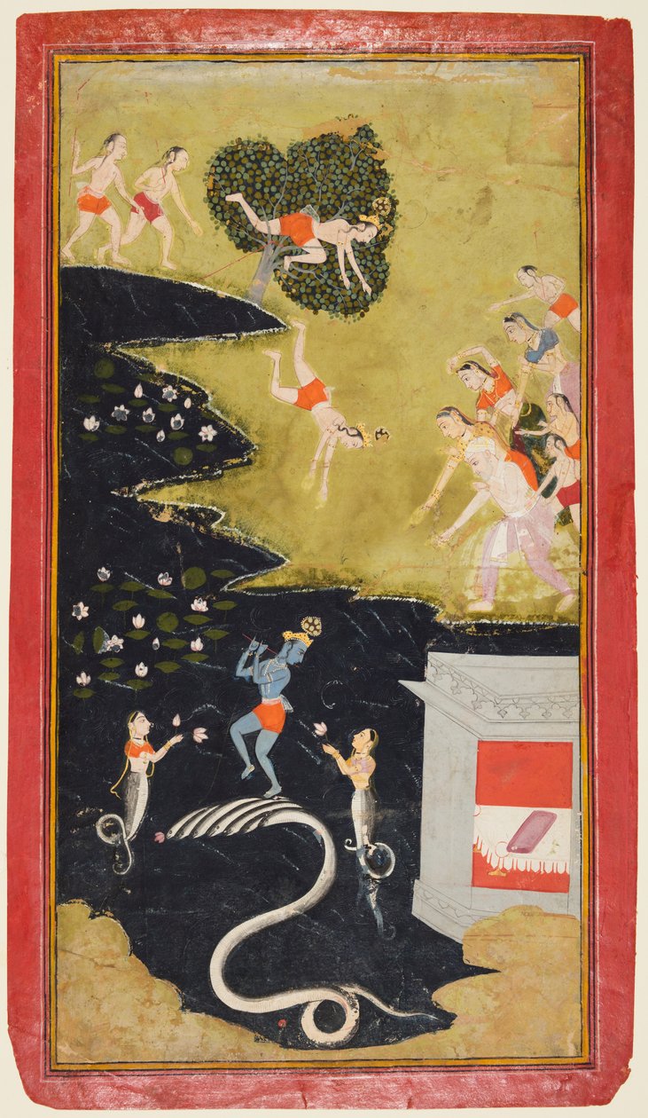 Krishna tukahduttaa käärme Kalian Bhagavata Puranasta tekijältä Unknown artist
