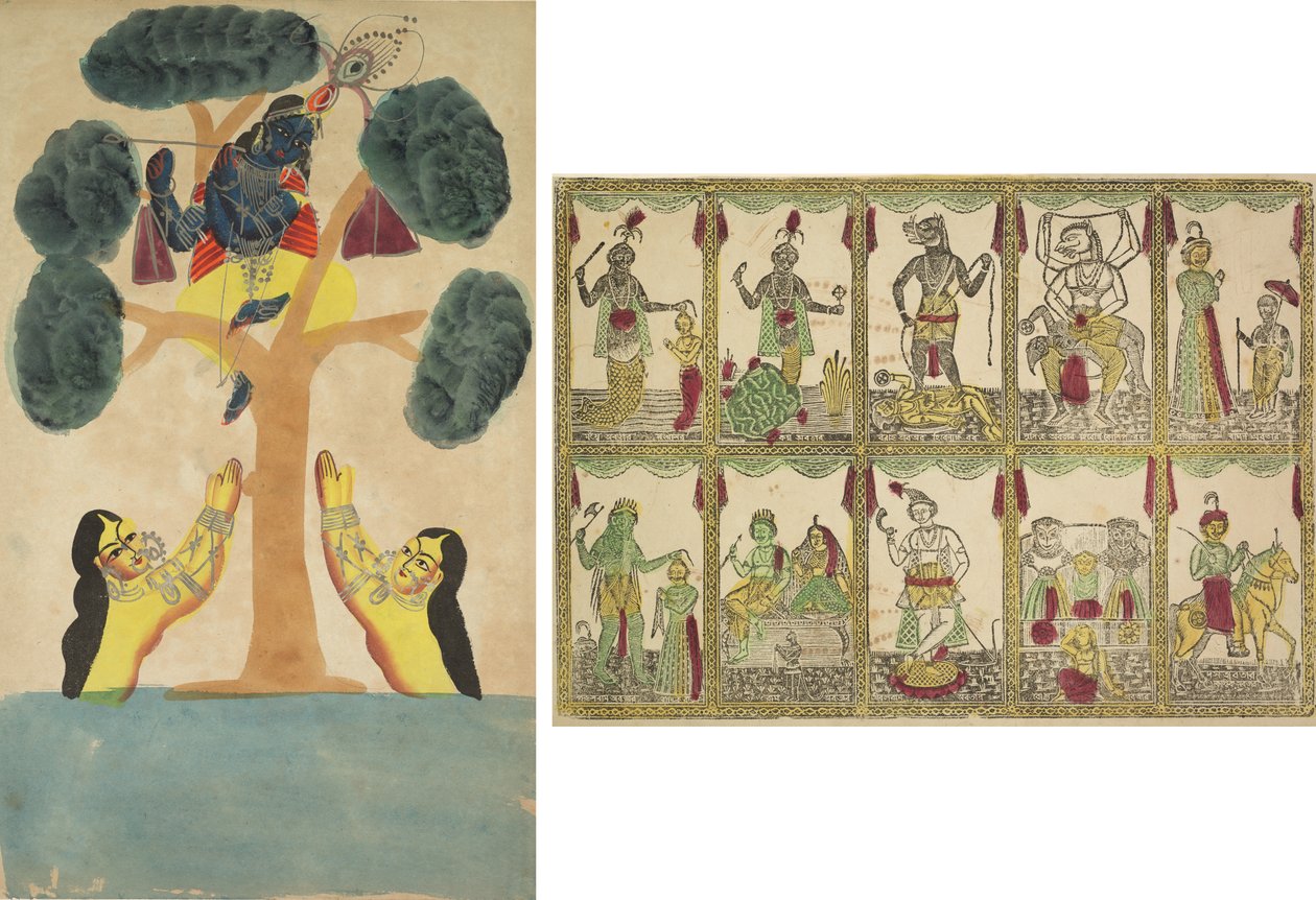 Krishna varastaa Cowgirls (Gopis) vaatteet (recto); Das Avataras, Vishnun kymmenen inkarnaatiota (käänteinen) tekijältä Unknown artist