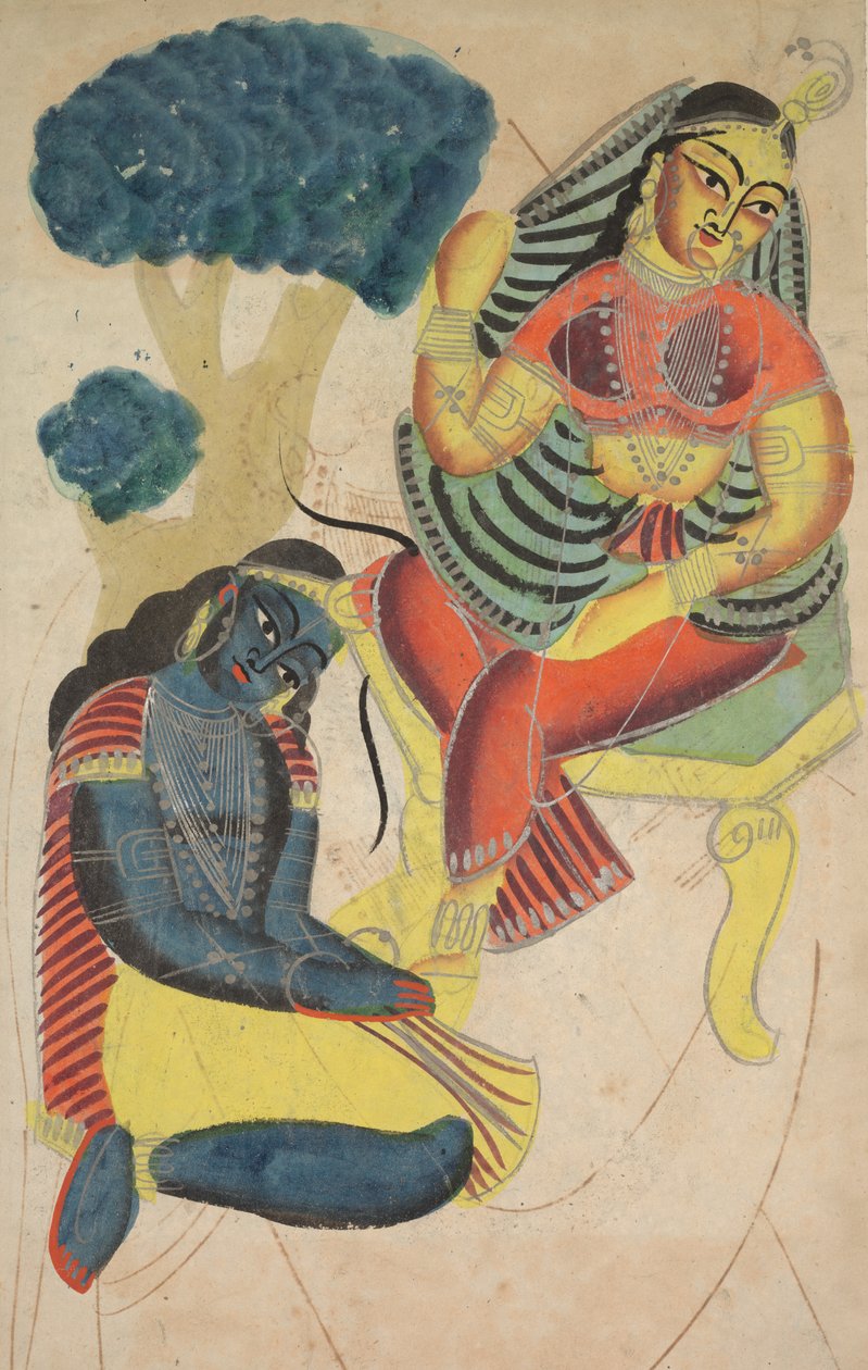 Krishna silitti Radhan jalkoja (käänteinen) tekijältä Unknown artist