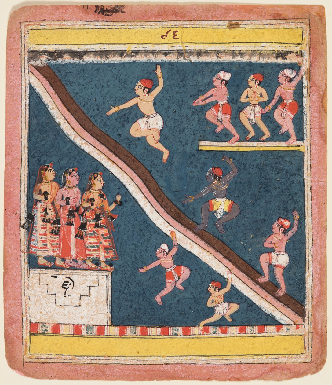 Krishna ja lehmänpaimenet sukeltavat jokeen Rasikapriyasta tekijältä Unknown artist