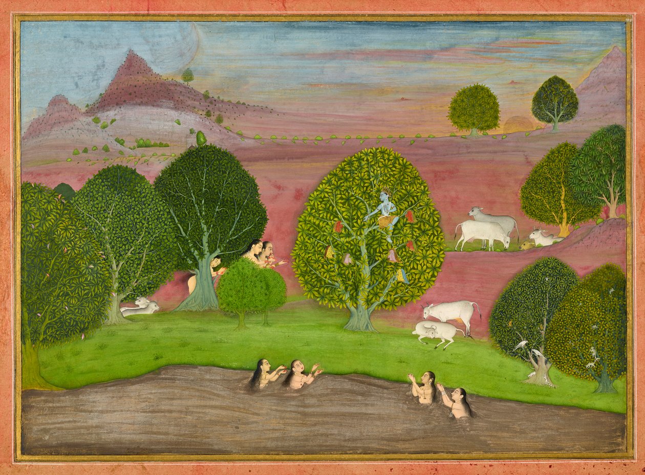Krishna varastaa gopien vaatteet, folion <em>Bhagavata Puranasta</em> tekijältä Unknown artist