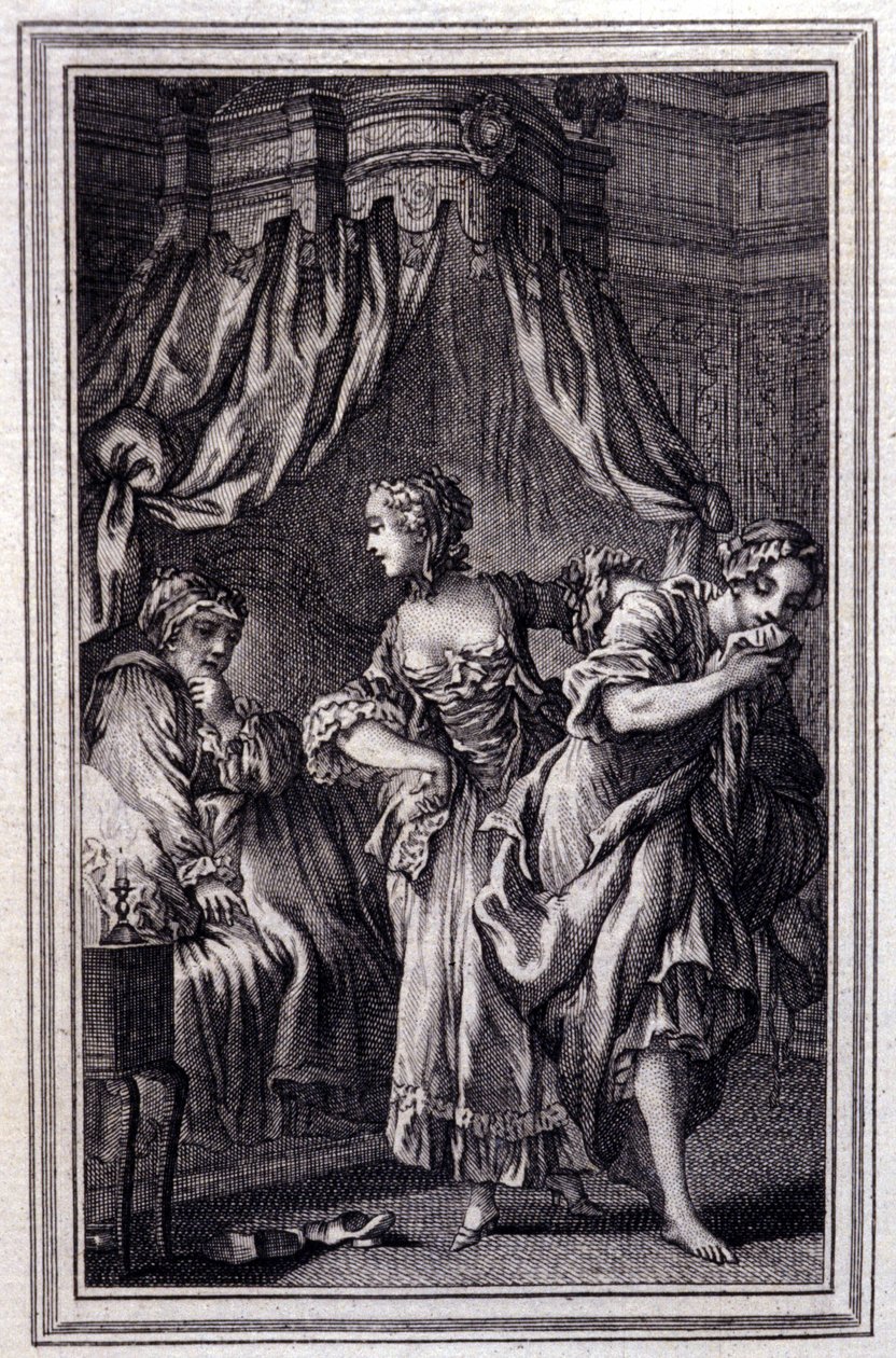 La Chageure des trois commerces - Jean La Fontainen ""Tarinoita ja novelleja jakeissa"". 1762. tekijältä Unknown artist