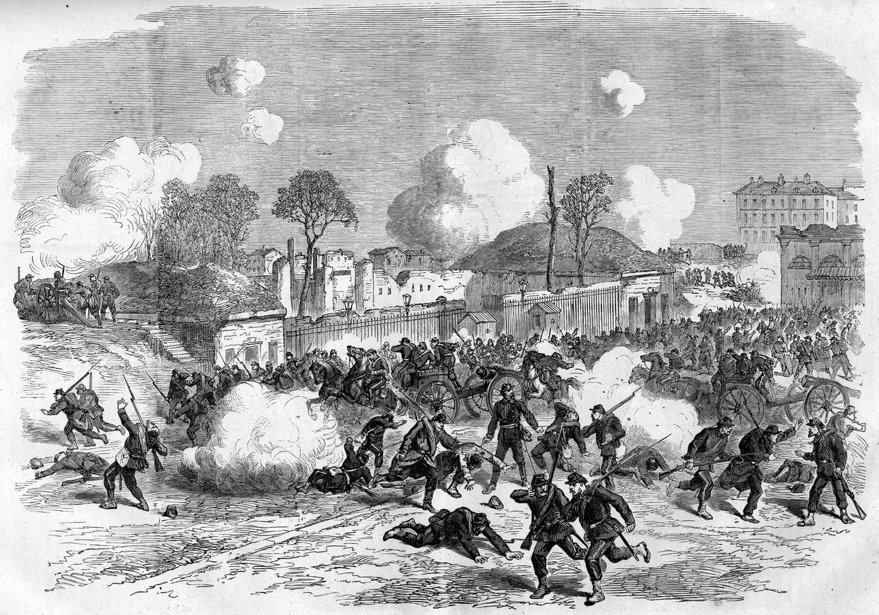 Pariisin kunta vuonna 1871. Liittovaltioiden (communards) puolustama Porte Maillot. tekijältä Unknown artist