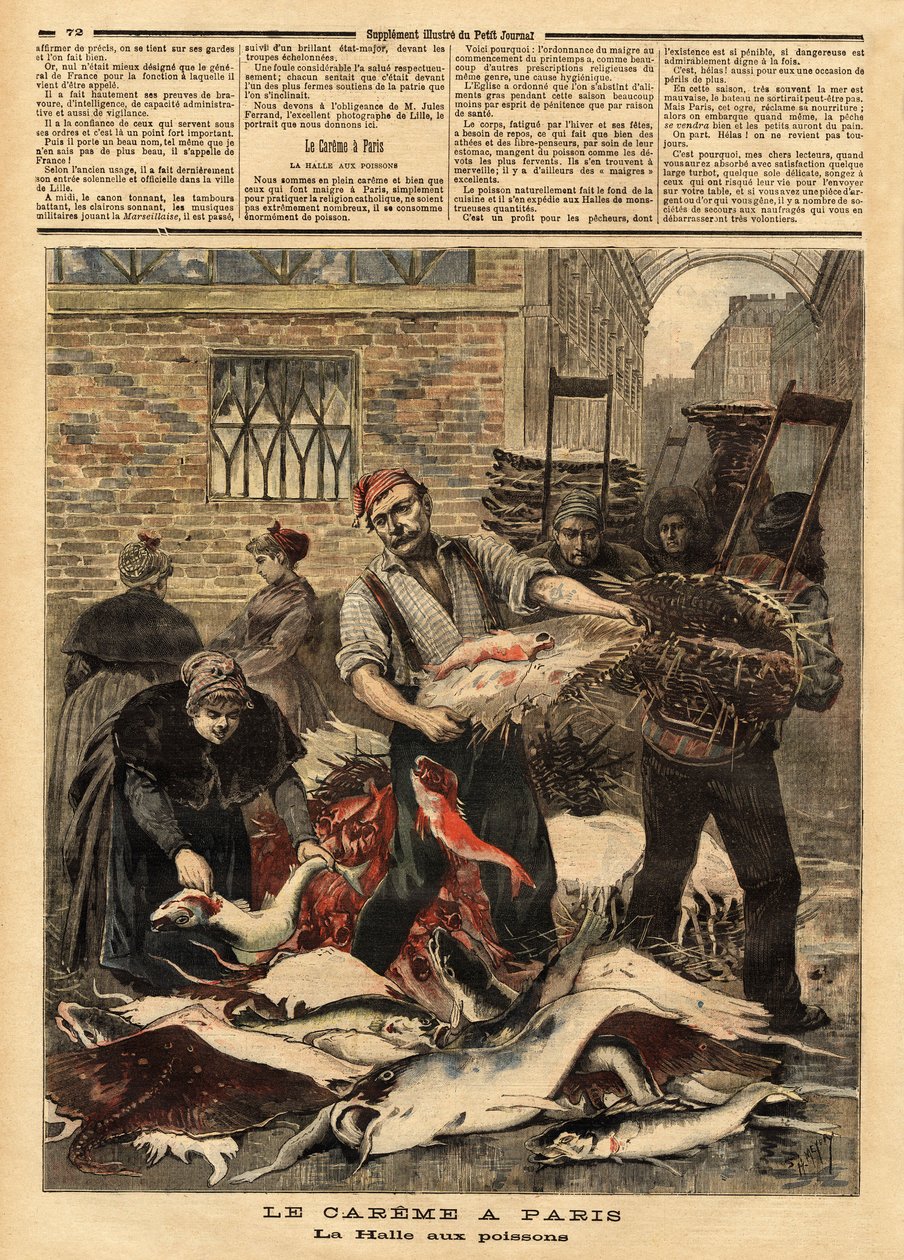 Kalamarkkinat Pariisissa. Kaiverrus "" Le petit journal""" 4/03/1893. Selvan kokoelma. tekijältä Unknown artist