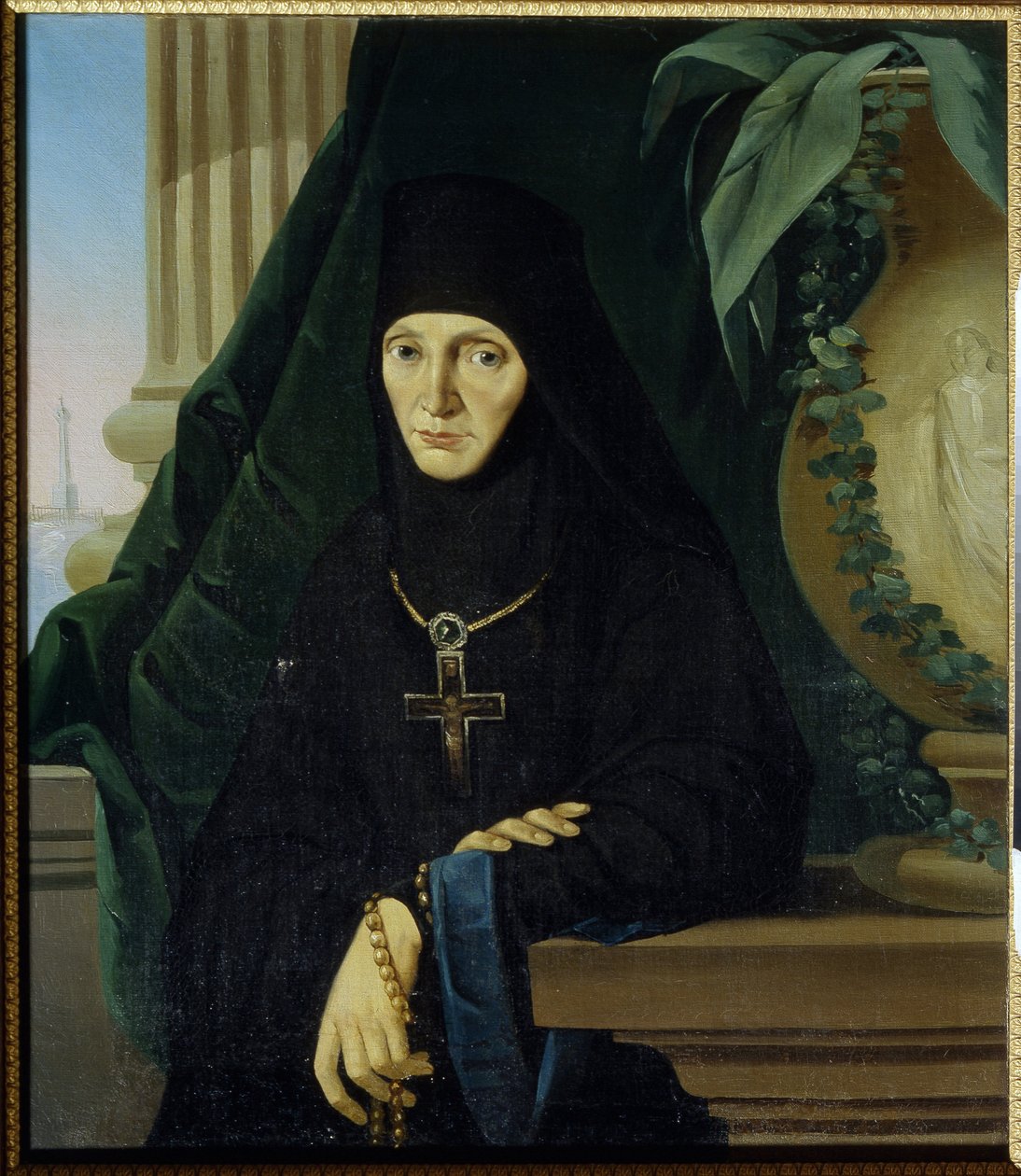 La mere superieure Maria (Margarita Tuchkova) (Äiti Superior Maria (Tuchkova). Higoumene (hegoumene) Spaso Borodinskyn ortodoksisesta luostarista, vuonna 1812, Napoleonin Grande Armeen hyökkäyksen aikana (1769-1821). Anonyymi maalaus, öljy kankaalle , vers tekijältä Unknown artist