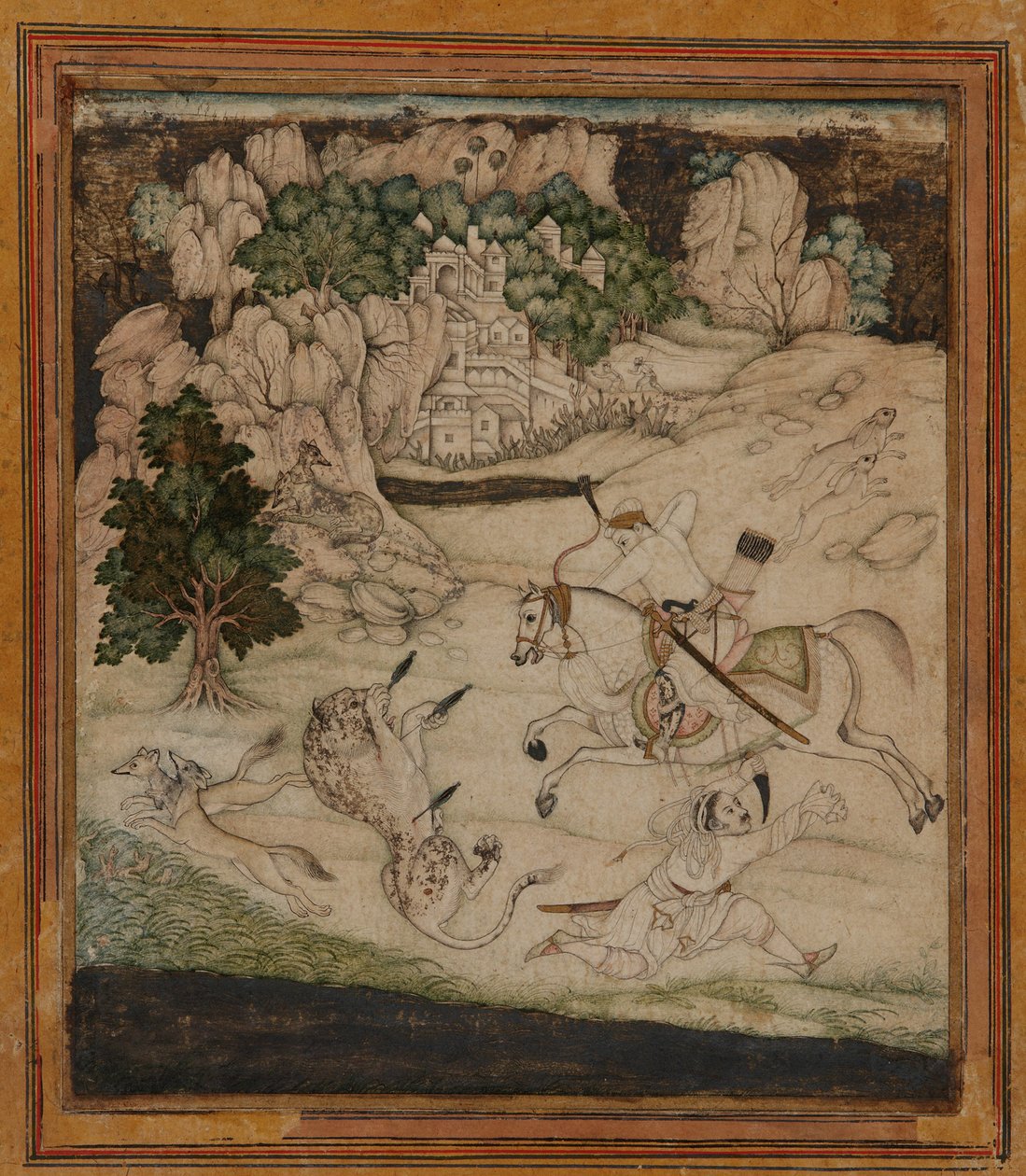 Maisema – metsästyskohtaus tekijältä Unknown artist