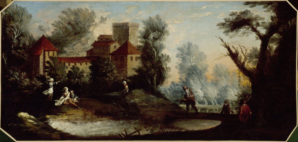 Maisema linnoitetulla linnalla. Vuosien 1701 ja 1800 välillä (öljy) tekijältä Unknown artist