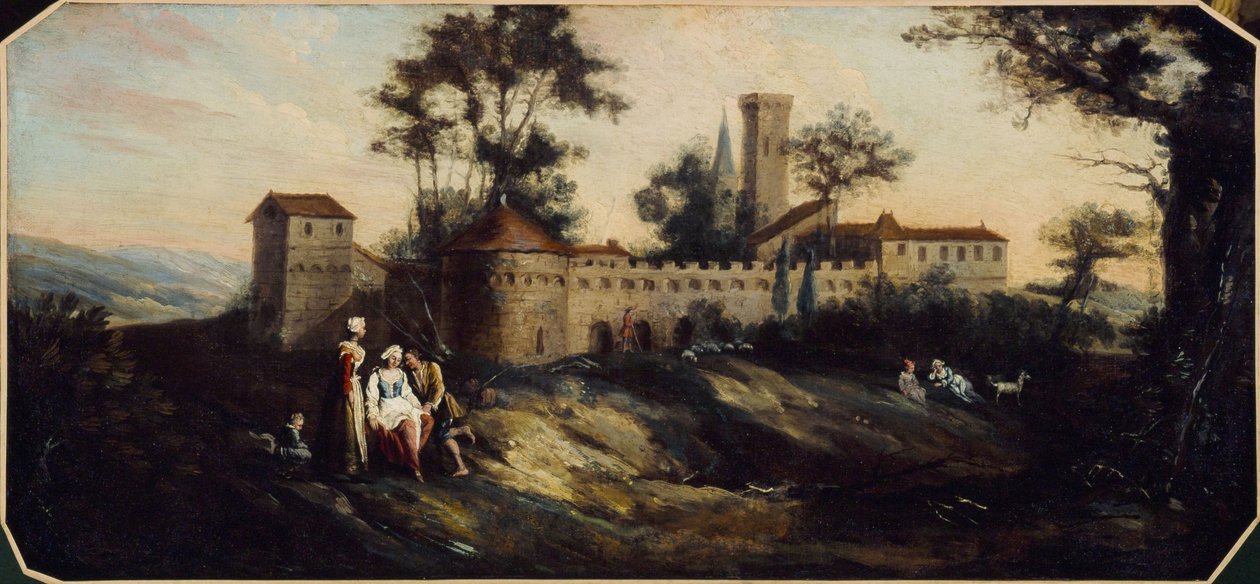 Maisema linnoitetulla linnalla. Vuosien 1701 ja 1800 välillä (öljy) tekijältä Unknown artist