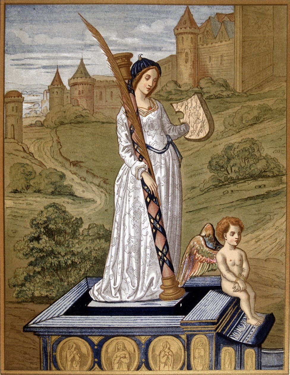 Laure johdattaa rakkauden siveyden temppeliin (Laura de Noves tekijältä Unknown artist