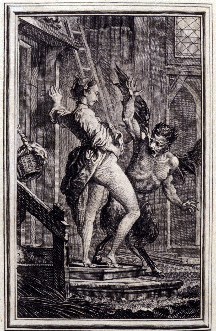 Papefiguieren paholainen – Jean La Fontainen teoksessa ”Tarinoita ja novelleja säkeissä”. 1762. tekijältä Charles Eisen