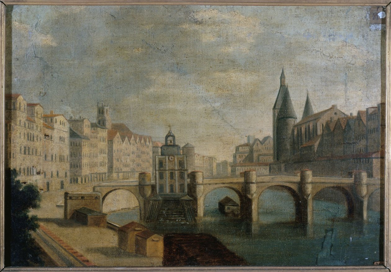 Le Grand Bras du Pont-Neuf et la pompe de la Samaritaine, noin 1800, nykyinen 1. arrondissement, vuosien 1795 ja 1805 välillä (öljy kankaalle). tekijältä Unknown artist