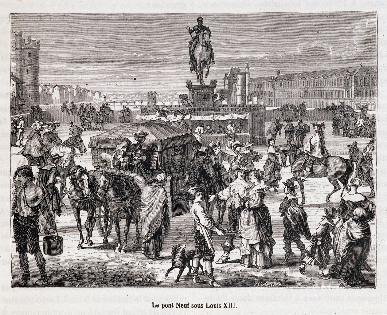 Le Pont Neuf Louis XIII:n johdolla - Kaiverrus 1800-luvulta tekijältä Unknown artist