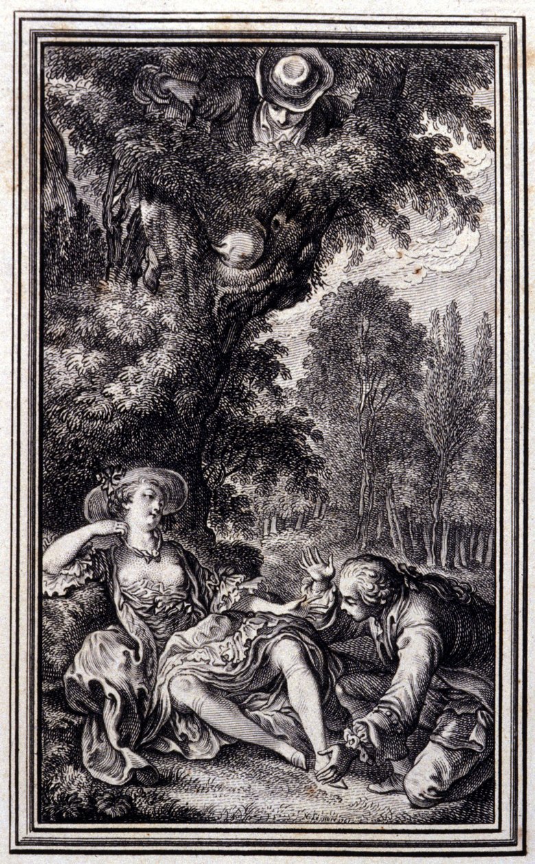 Kyläläinen, joka menetti vasikkansa - Jean La Fontainen "Tarinoita ja novelleja säkeissä". 1762. tekijältä Unknown artist