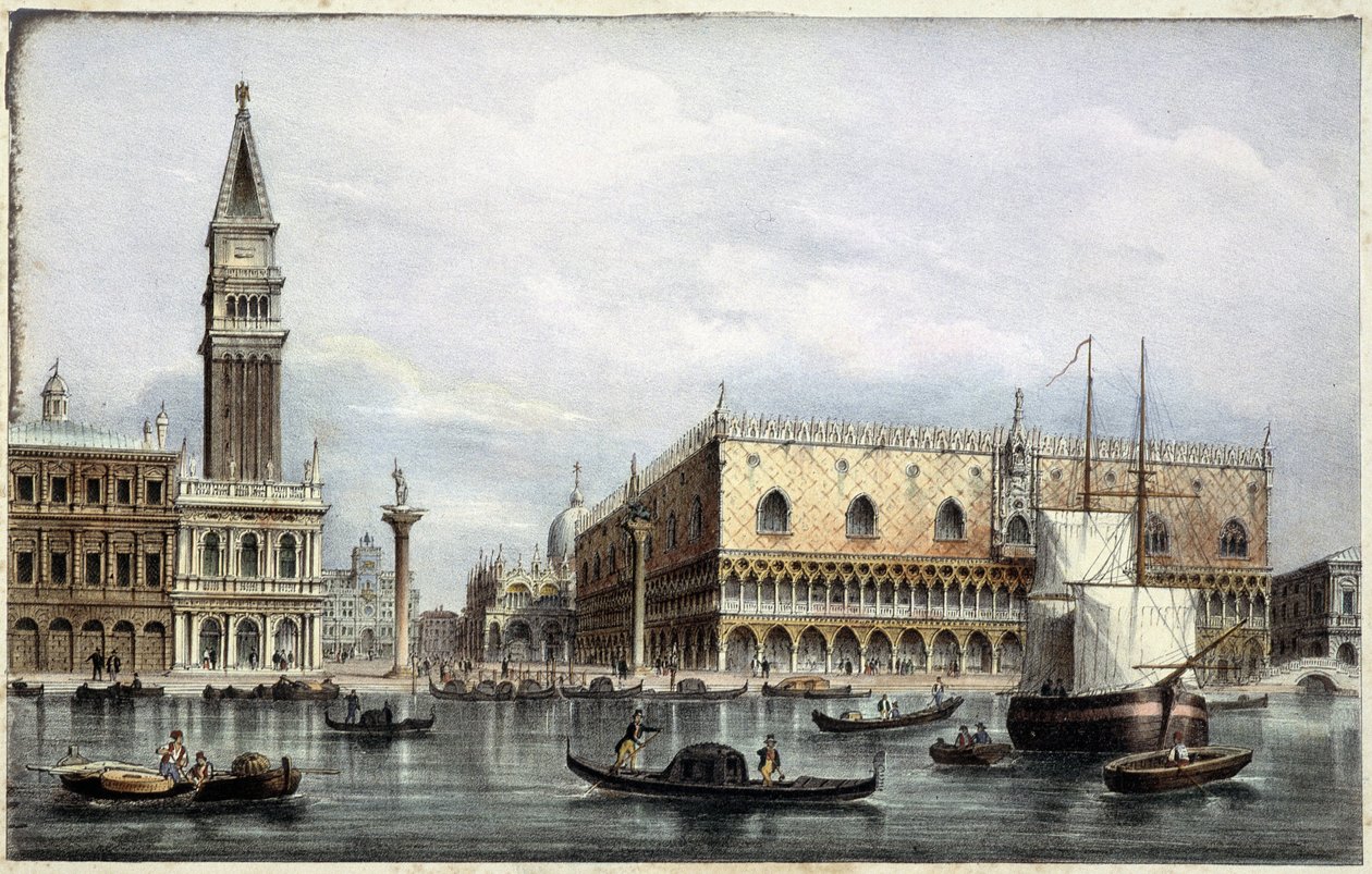 Le mole vu du canal - "Albumissa Venetsian tärkeimmistä näkymistä", ill. kirjoittanut Marco Moro, toim. Gio Brizeghel, v.1840 tekijältä Unknown artist