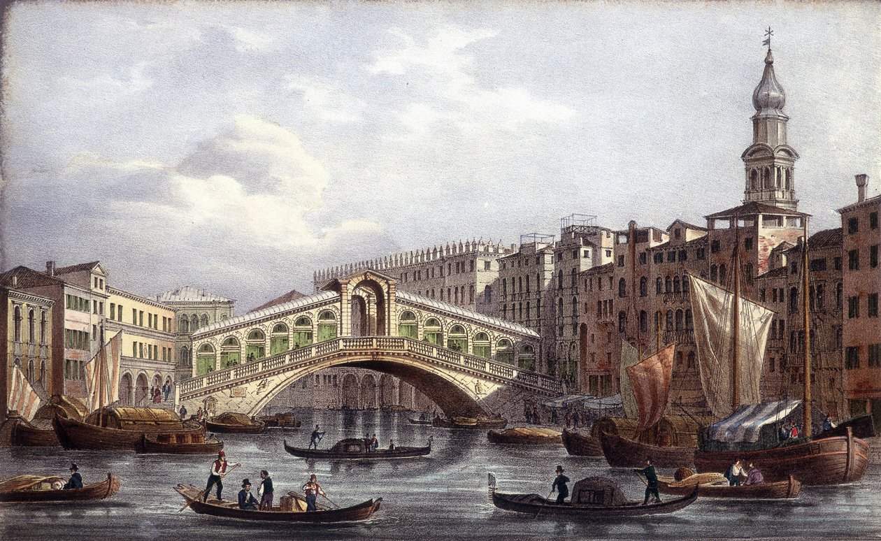 Le pont Rialto - "" Albumissa Venetsian tärkeimmistä näkymistä", ill. kirjoittanut Marco Moro, toim. Gio Brizeghel, v.1840 tekijältä Unknown artist