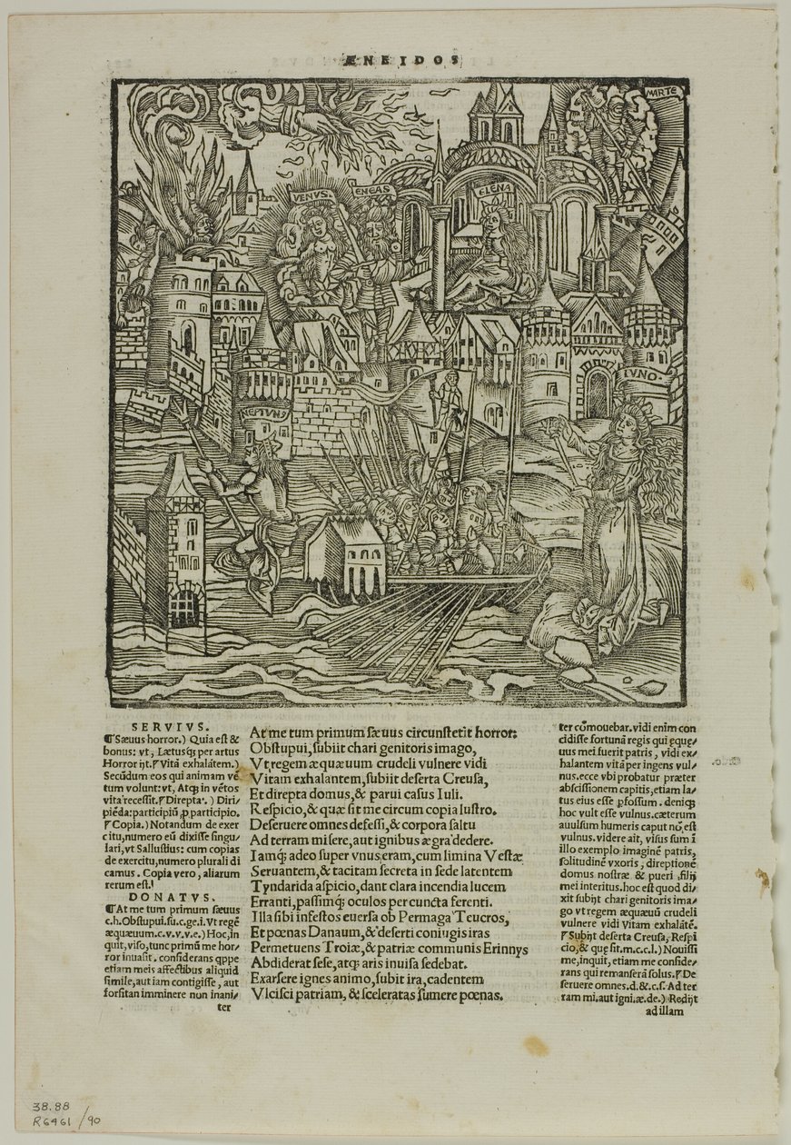 Lehti Virgiliuksen oopperasta (Strasbourgin Vergiliusin mukaan, 1502), levy 90 puupiirroksia XVI vuosisadan kirjoista tekijältä Unknown artist
