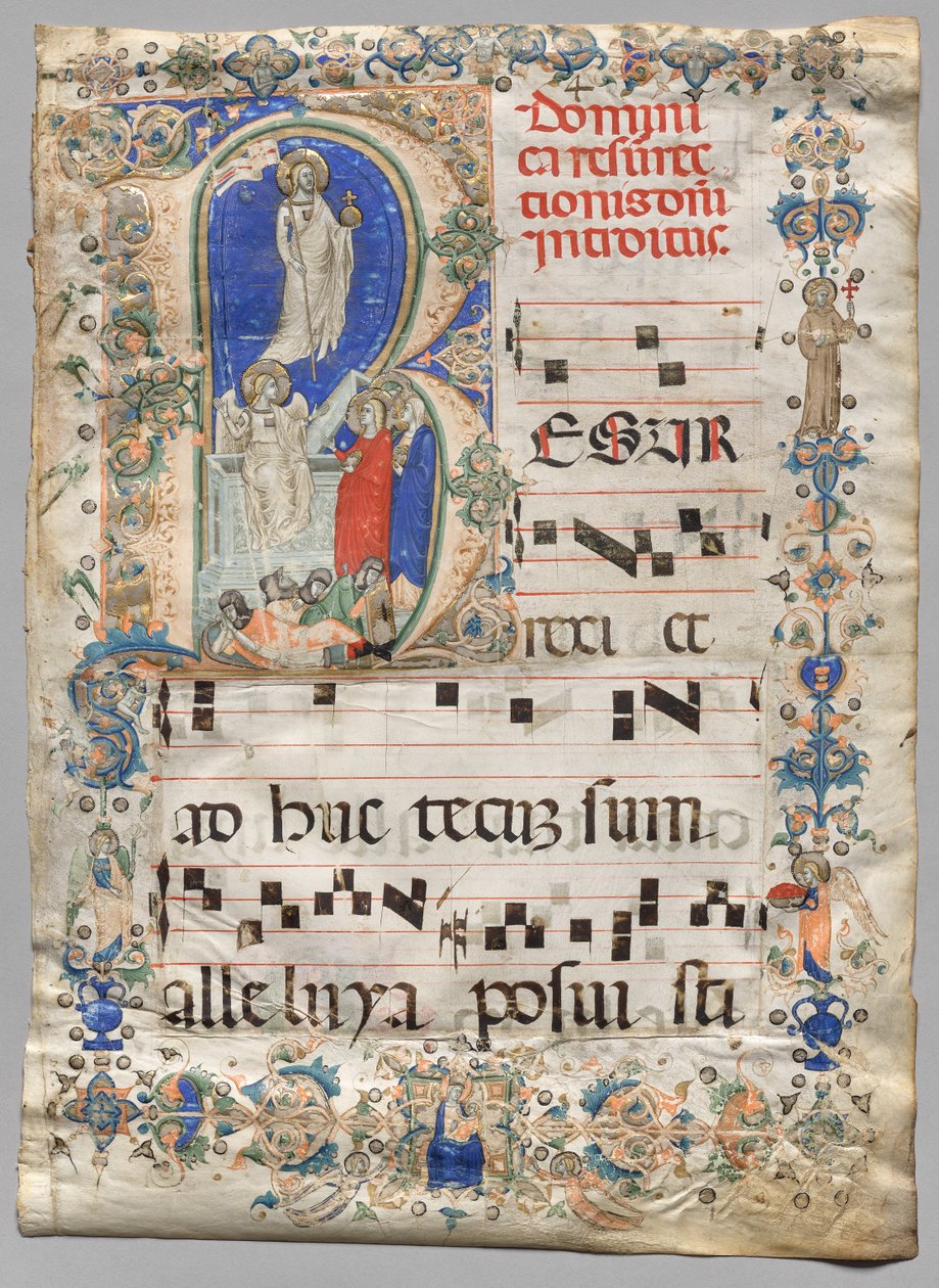 Lehti asteittaisesta kirjasta: Historiated Initial R: The Resurrection (recto) tekijältä Unknown artist