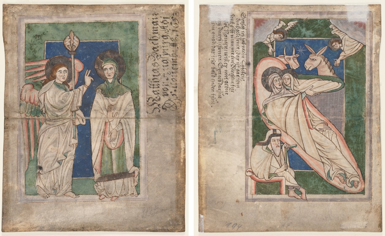 Psalterin lehti(?): Ilmoitus (recto); Syntymä (käänteinen) tekijältä Unknown artist