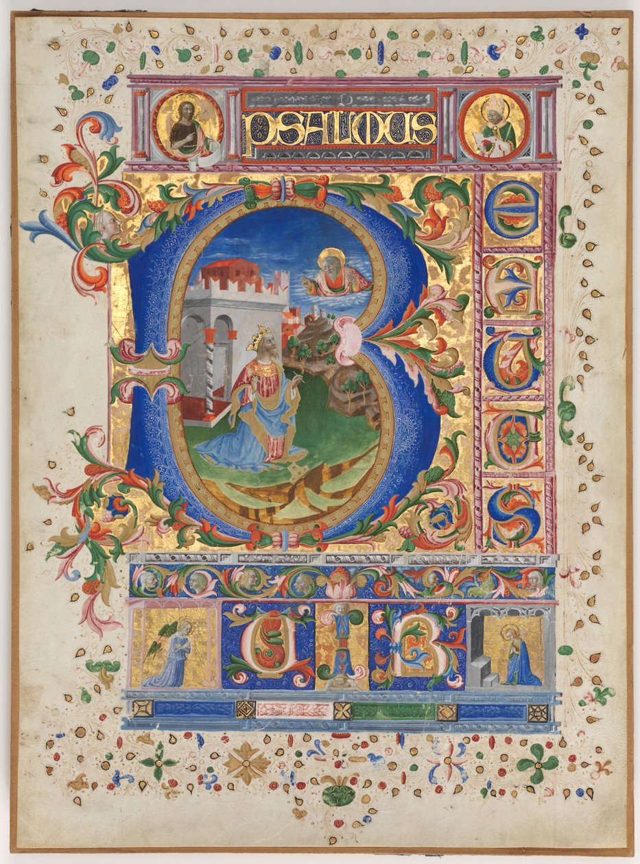 Lehti psalterista historioidulla alkukirjaimella (B): Kuningas Daavid tekijältä Unknown artist