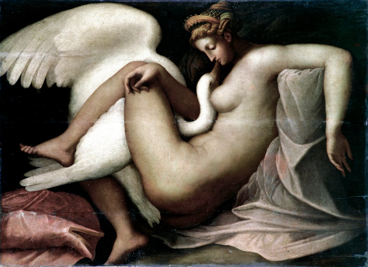 Leda ja joutsen Anonyymi maalaus Michelangelo Buonarrotin alkuperäisen detruitin jälkeen nimeltä Michelangelo (Michelangelo tai Michelangelo tekijältä Unknown artist