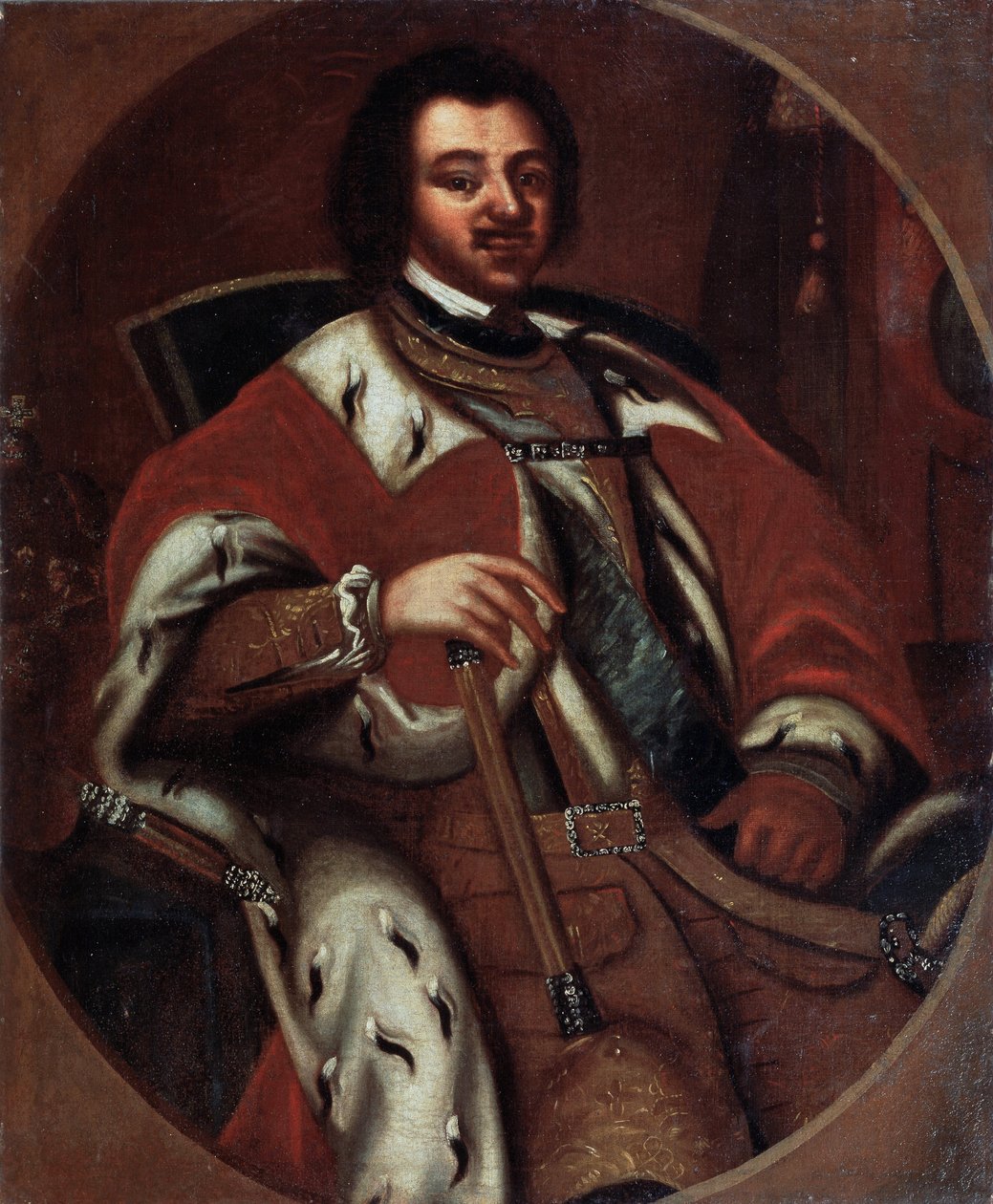 Venäjän keisari Pietari I (Suuri) (1672-1725) valtaistuimellaan (keisari Pietari I nousi valtaistuimelle). Anonyymi maalaus. Öljy kankaalle, 1700-luvun alku. Valtion taidemuseo, Jaroslavi (Venäjä). tekijältä Unknown artist