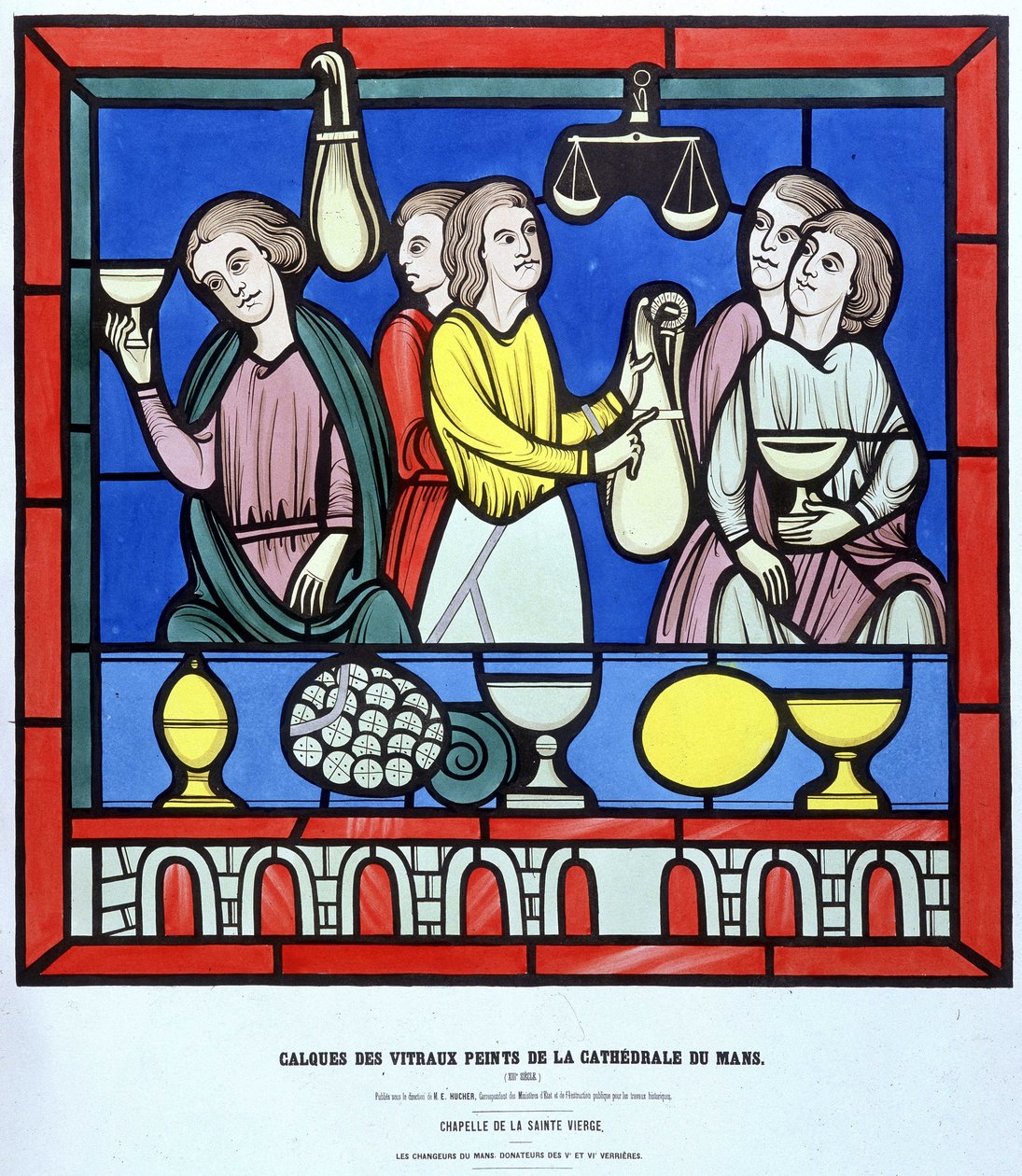Les chanteurs du Mans - Samankaltaisuus Cathedrale du Mansin lasimaalauksesta 1200-luvulta. 1800-luvun kerros. tekijältä Unknown artist