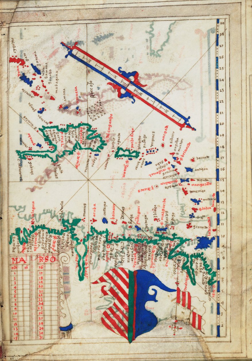 Pienet Antillit ja Karibianmeri, noin 1550-60 (pergamentti). tekijältä Unknown artist