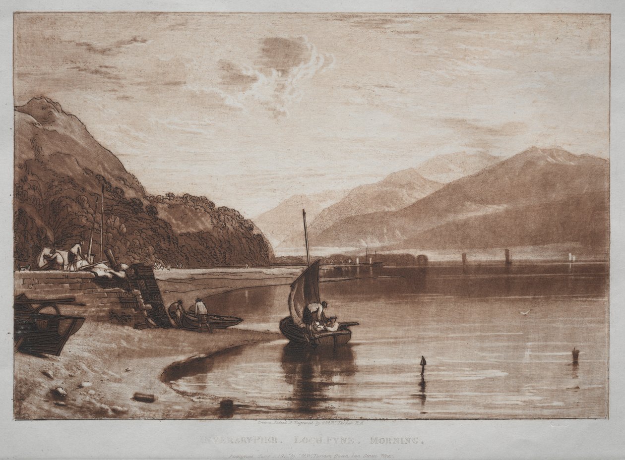 Liber Studiorum: Inverary Pier, Loch Fyne, Aamu tekijältä Unknown artist