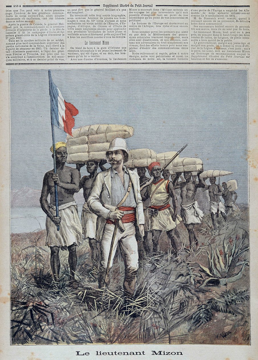 Luutnantti Mizon johtaa tutkimuskolonnia Keski-Afrikassa - "" Le petit journal" -lehdessä 7.9.1892 tekijältä Unknown artist