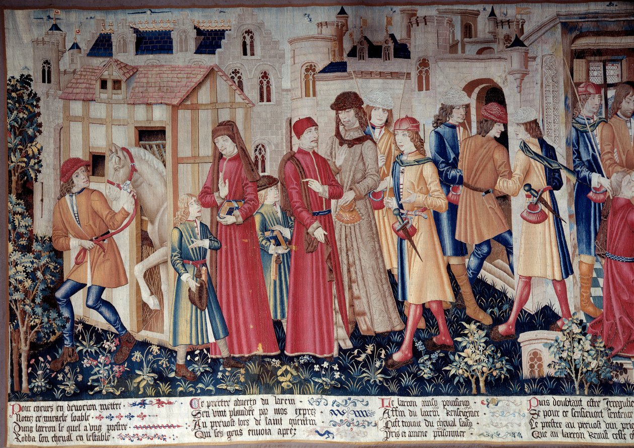 Saint Quentinin elämä: Saint Quentinin ihme (Legende Doree). Saint Quentinin kuvakudos (fragmentti vasemmasta), noin 1480. Louvre-museo, Pariisi tekijältä Unknown artist