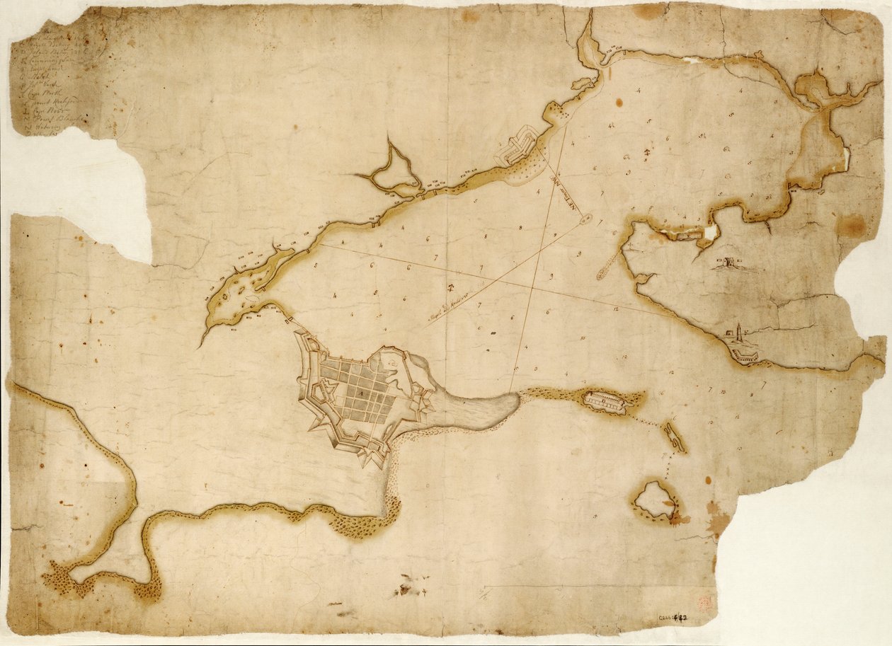 Louisburgin linnoitus ja satama, Cape Breton, noin 1745 (käsikirjoitus). tekijältä Unknown artist