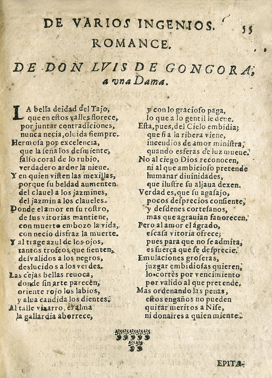 Luis de GOGOORA Y ARGOTE "Romance a una dama" (painettu) tekijältä Unknown artist
