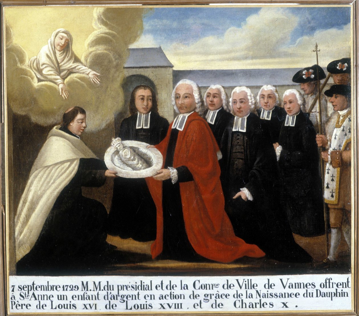 MM du Presidial et de la Commune de Vannes tarjoaa Saint Annelle hopealapsen kiitospäivänä delfiini Louis de Francen (1729-1765) syntymästä, 7. syyskuuta 1729 - Ex-Voto Sainte Anne d