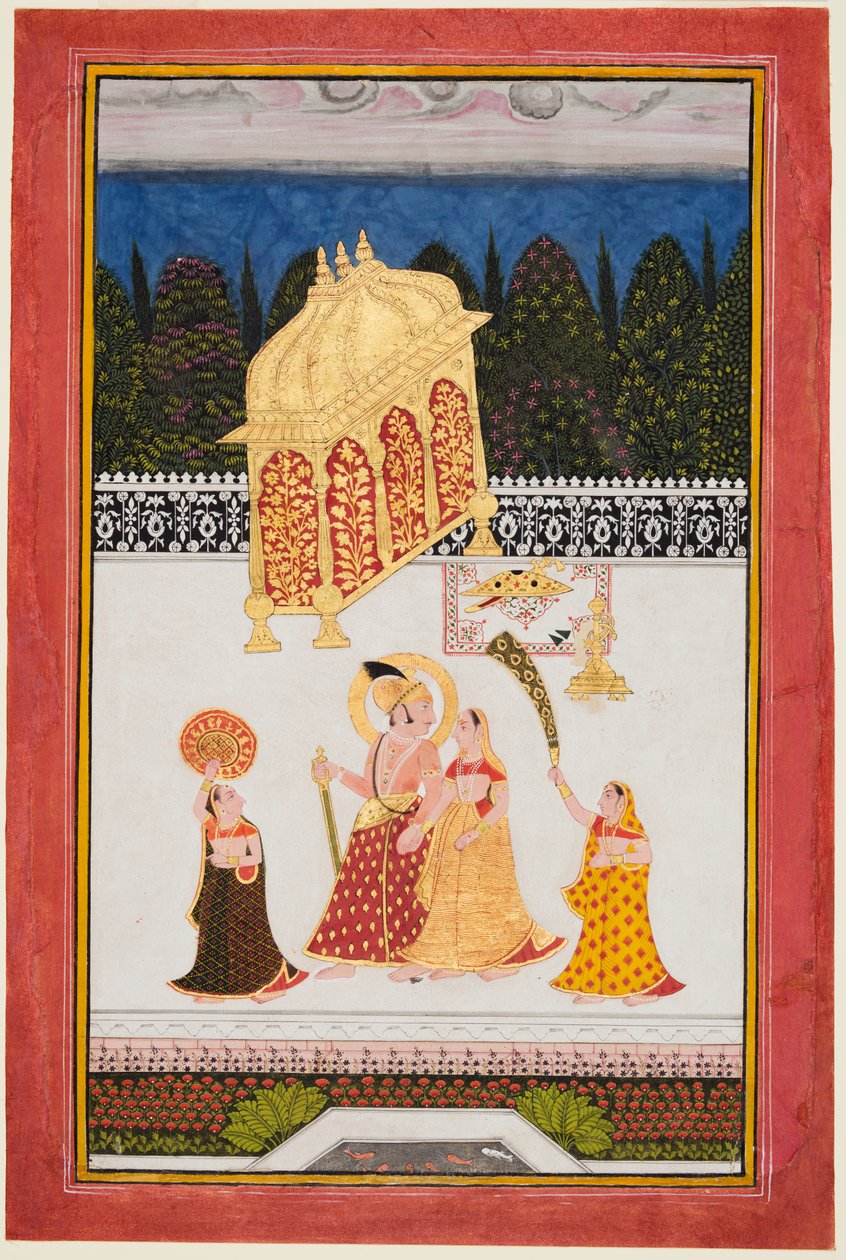 Mewarin Maharana Ari Singh II (s. 1761–1773) puolisonsa kanssa terassilla tekijältä Unknown artist