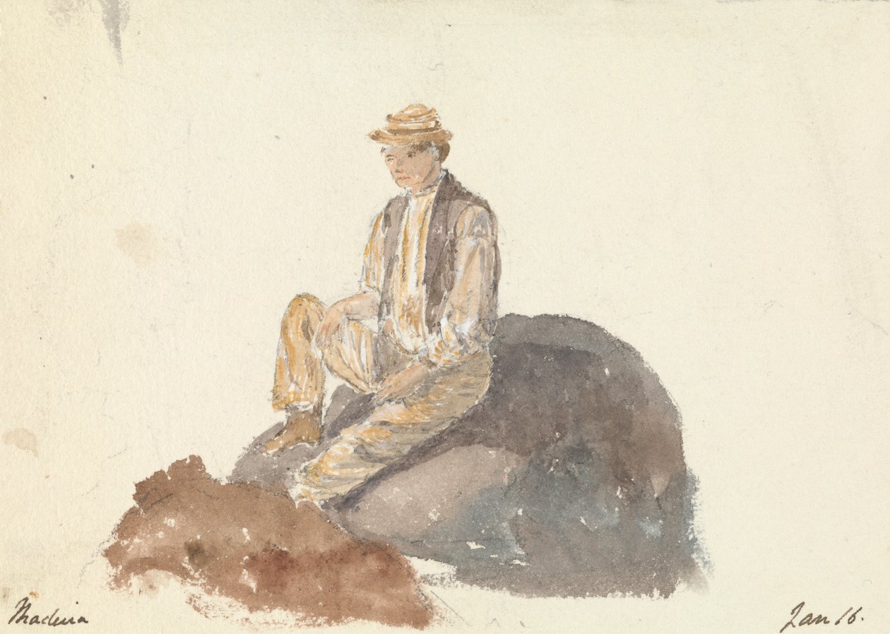 Mies istuu kivellä (Madeira, 16. tammikuuta) tekijältä Unknown artist