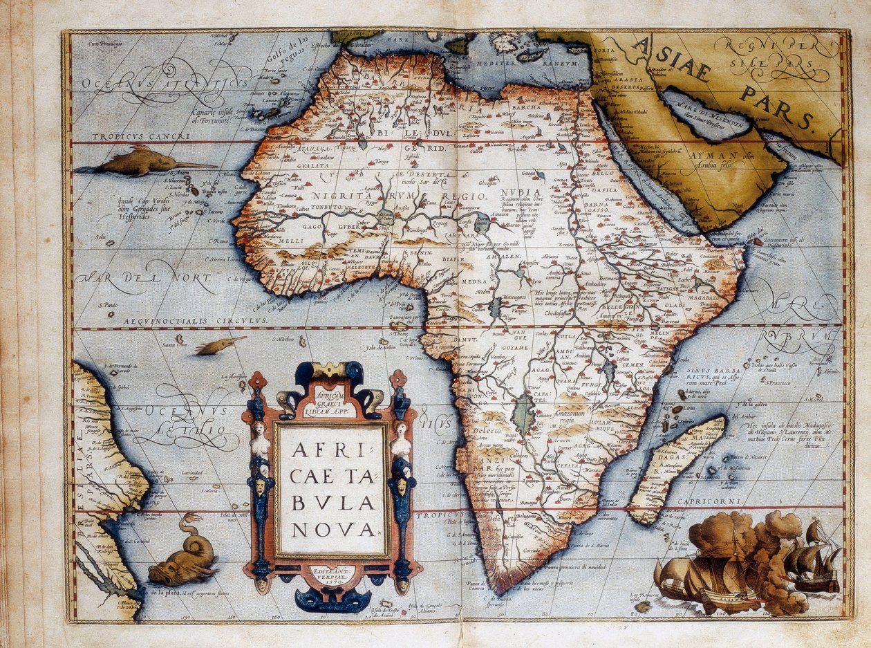 Afrikan kartta, Abraham Orteliuksen (1527-1598) "Theatrum Orbis Terrarumista" otettu levy 1574 tekijältä Unknown artist