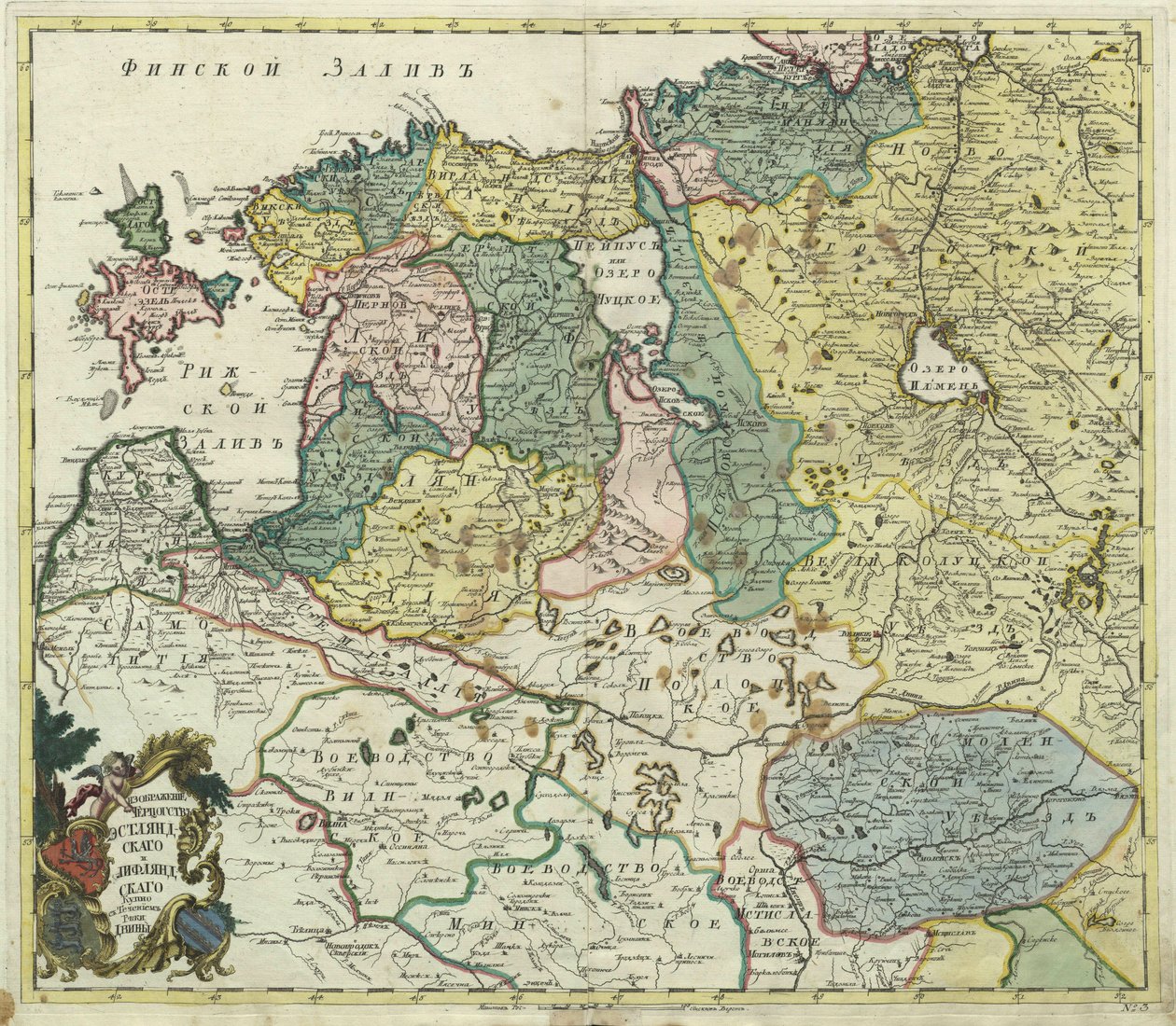 Viron ja Liivinmaan kartta - Nimetön mestari - 1745 - Kuparikaiverrus, akvarelli - Tiedeakatemia, Pietari tekijältä Unknown artist