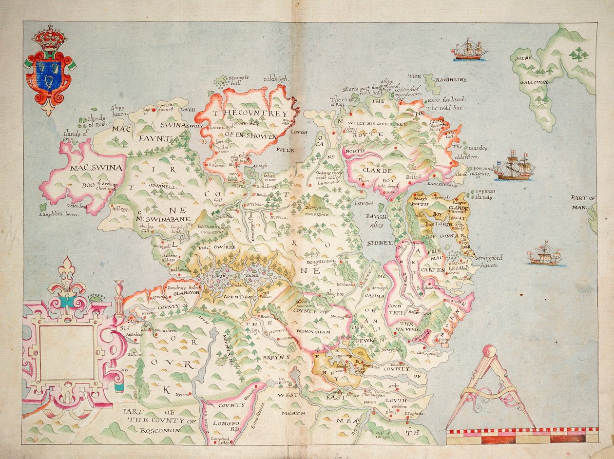 Pohjois-Irlannin kartta, noin 1600 (pellavakartta). tekijältä Unknown artist