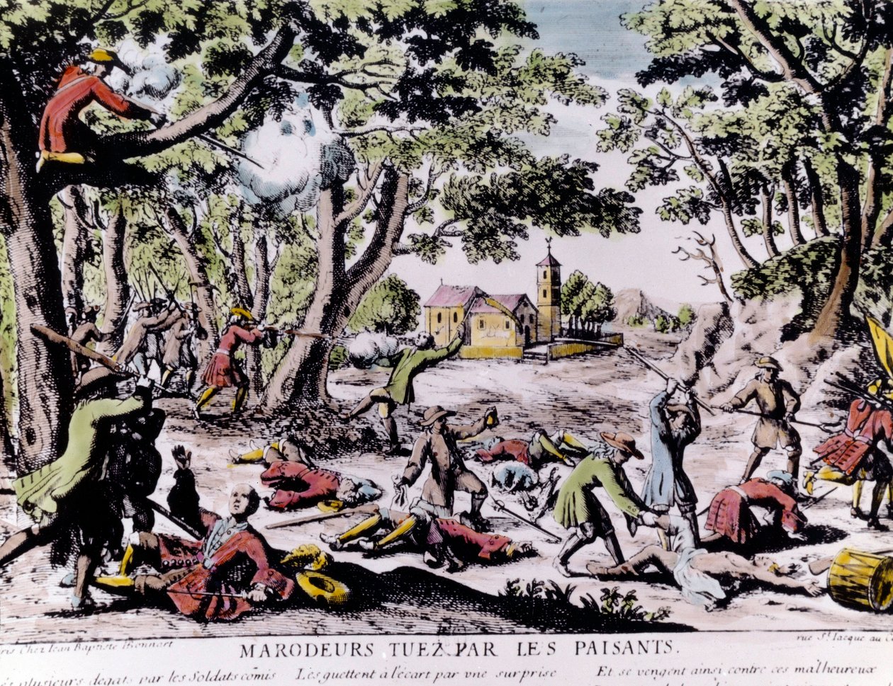 Talonpoikien ampumat ryöstäjät. 1700-luvun vedos Paris, B.N. tekijältä Unknown artist