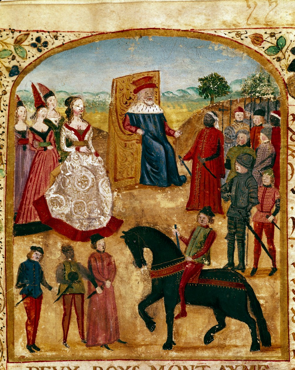 Margaret of York (tai Margaret Plantagenet tai burgundilainen tai englantilainen) (1446-1503) tapaa miehensä Charles of Valois Burgundy, joka tunnetaan nimellä Charles the Temerary, Burgundin herttua Dammelle 03.07.1468 Miniatyyri otettu "" Book of Facts - tekijältä Unknown artist