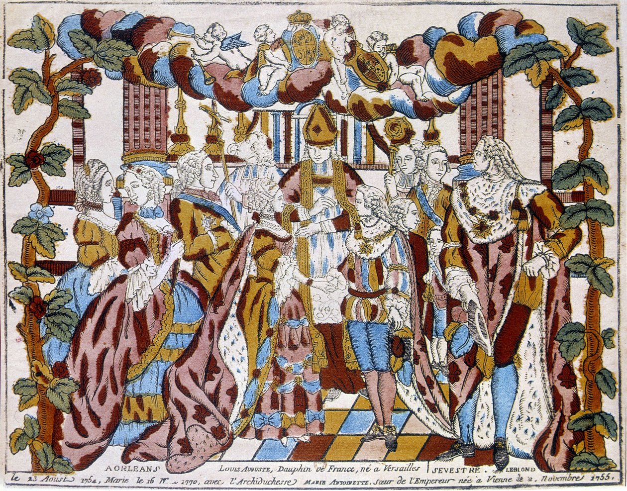 Ludvig XVI:n avioliitto Maris Antoinetten kanssa, noin 1774, Orleansissa. tekijältä Unknown artist