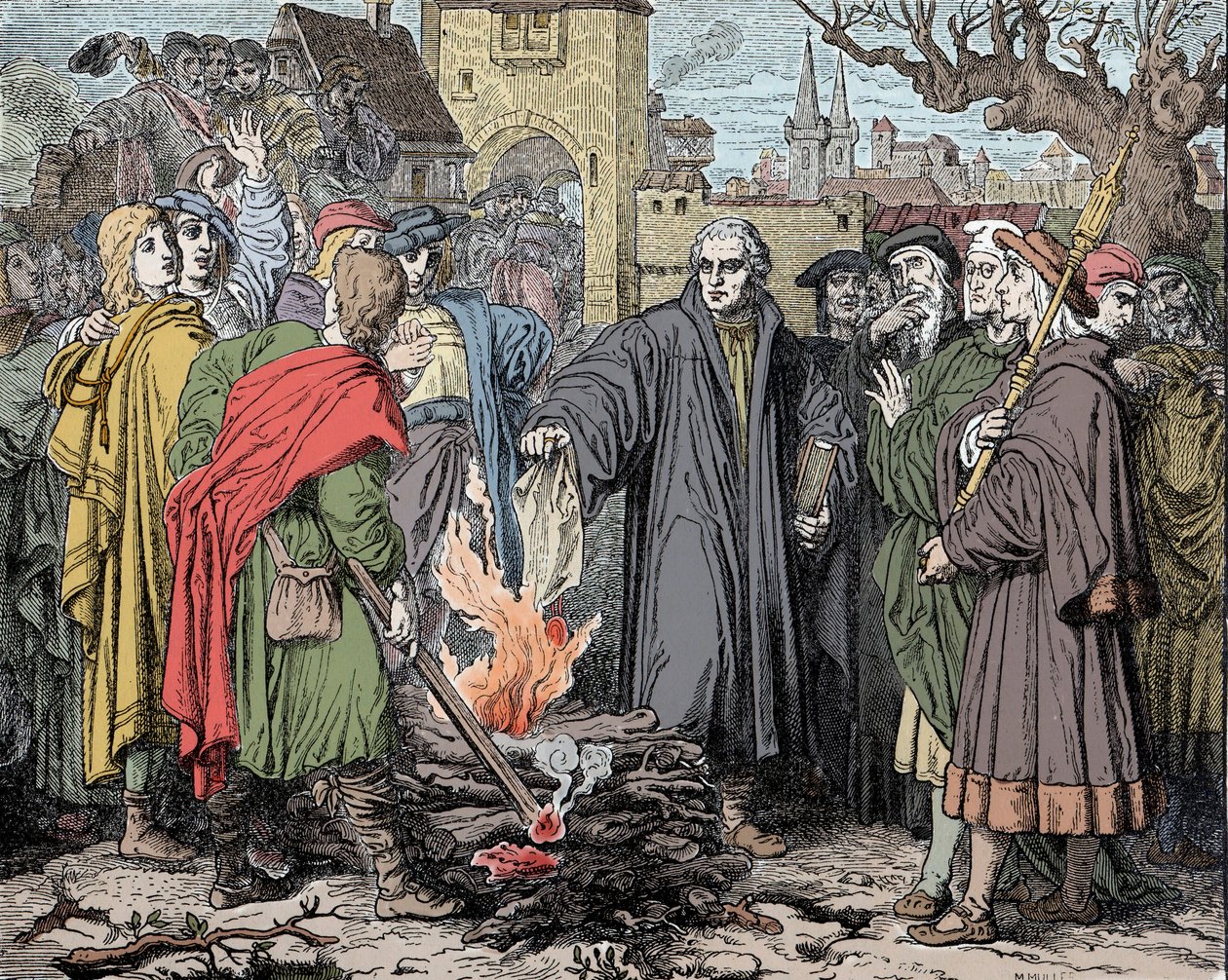 Martin Luther (1483-1546) Wittenberg polttaa paavi Leon X:n tekemän ekskommunikaation kuplan tekijältä Unknown artist