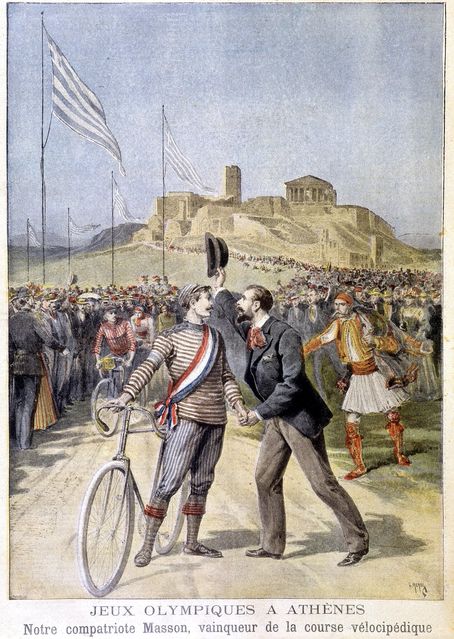 Masson voitti velosipediikkakilpailun Ateenan olympialaisissa - "" Le Petite Journal" -lehdessä 26.4.1896 tekijältä Unknown artist