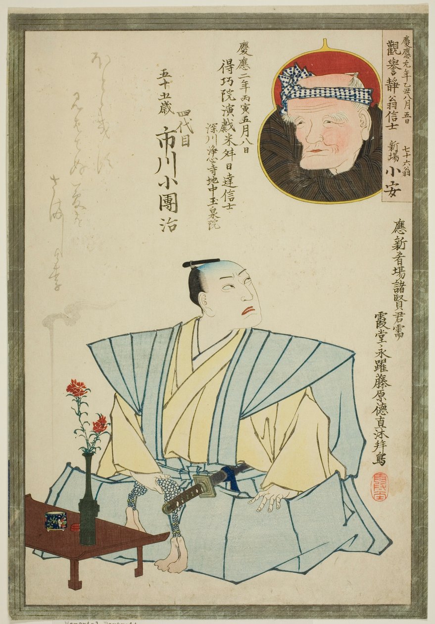Näyttelijä Ichikawa Kodanji IV:n ja runoilija Shinba Koyasun muistomuistomerkki tekijältä Unknown artist