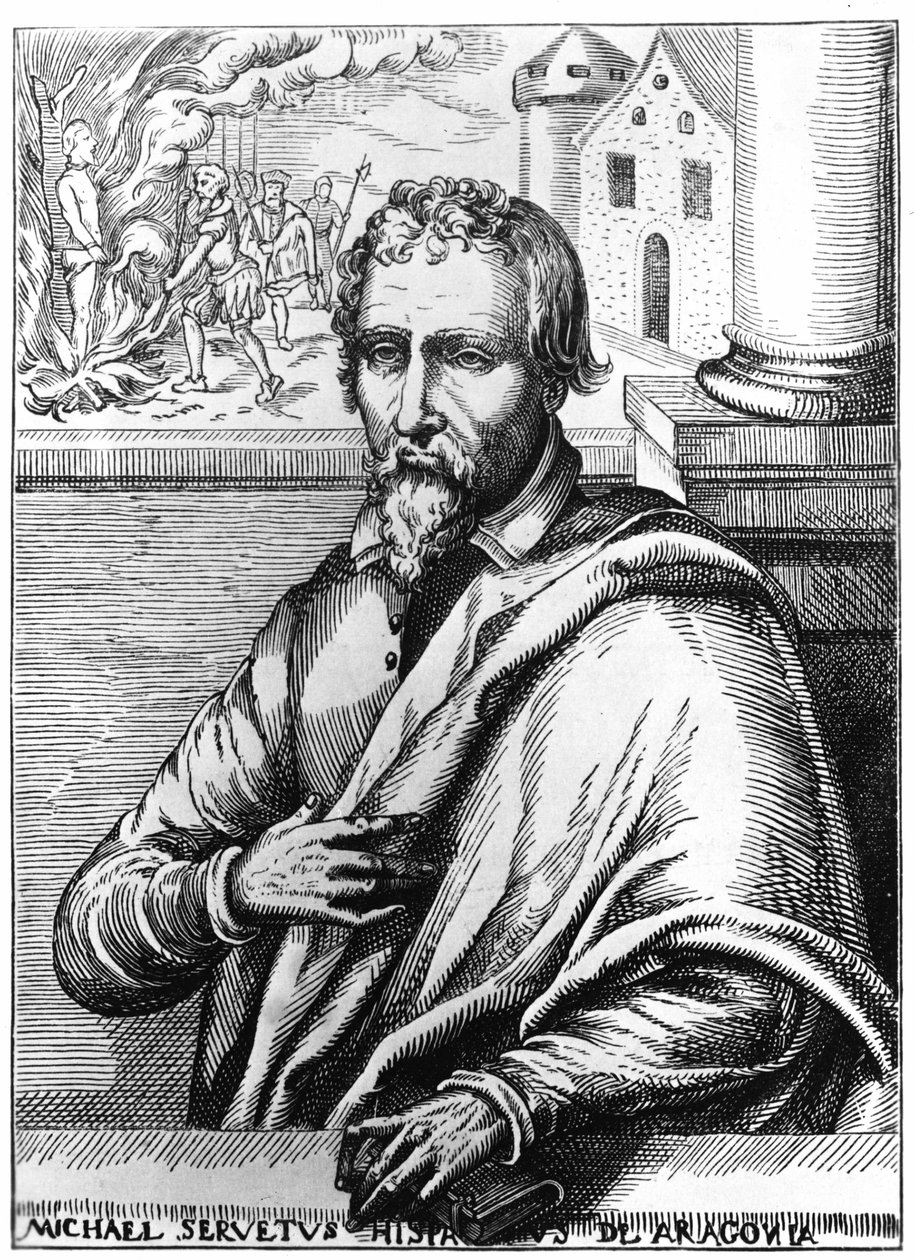 Michel Servet (Michel de Villanueva) (1511-1553), espanjalainen lääkäri ja teologi. Kaiverrus tekijältä Unknown artist
